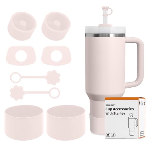 Rose Quartz Stanley Cup Accessories 8-Piece Set with Boot & Spill Stoppers
