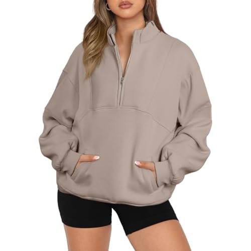 BLENCOT Women Half Zip Oversized Sweatshirts Long Sleeve Fleece Trendy Cropped Pullover Workout Warm Tops With Pockets S-2XL