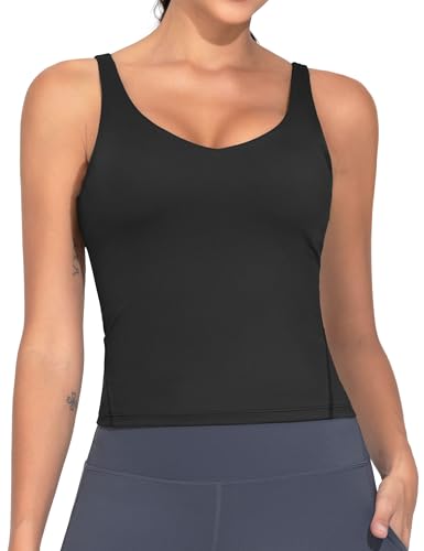 Women's Longline Sports Bra Wirefree Workout Yoga Tank Top - Medium Black