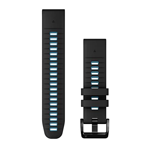 22mm Silicone Watch Band Compatible with Garmin QuickFit - Black & Cirrus Blue
