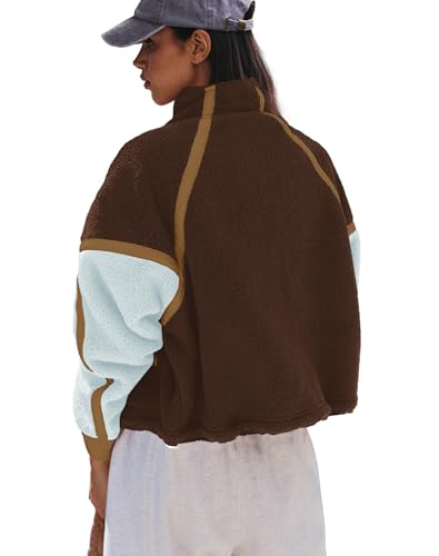 Women’s Zip Up Fleece Jacket Long Sleeve Sherpa Sweatshirt Small Cocoa Sky Combo