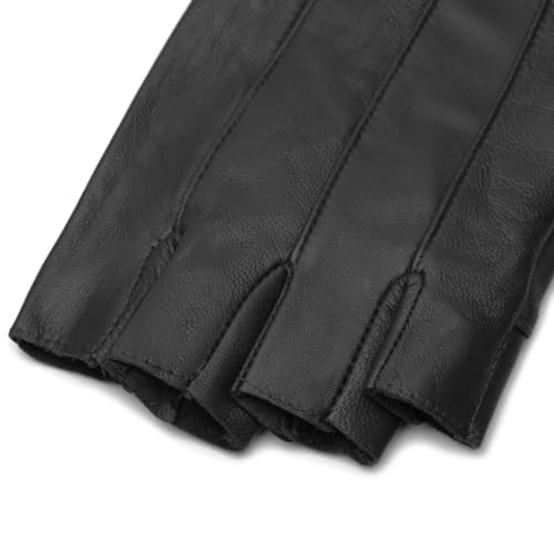 Mens Fingerless Leather Driving Gloves - Small Black