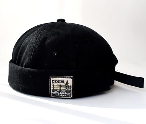 Mens Docker Cap Brimless Beanie Skull Cap Retro Rolled Cuff Adjustable Cotton - One Size Denim