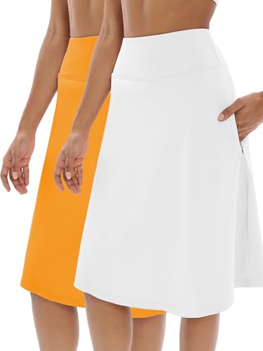 CZRLHYT Women's High Waisted Skorts for Workout Activewear 2 Pieces - Yellow & White, X-Large