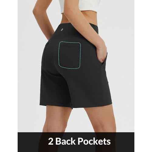 baleaf Women's 7 Inch Bermuda Long Shorts with Zipper Pockets High Waisted Athletic Shorts Walking Dressy Casual Loose