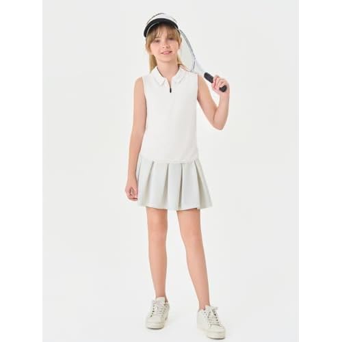Haloumoning Girls Athletic Sleeveless Golf Polo Shirts Kids Quarter Zip Quick Dry Workout Tank Tops 5-14 Years