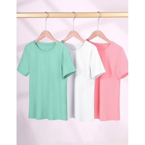 KEREDA Girls Athletic Shirts Quick Dry Short Sleeve Crew Neck T Shirts, Summer UPF 50+ Tee Tops for Teen Girls 3 Pack