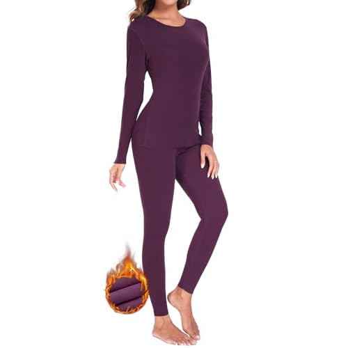 YADIFEN Women Thermal Underwear Set,Long Johns for Women Base Layer with Fleece Lined Long Underwear Top Bottom Cold Weather Purple
