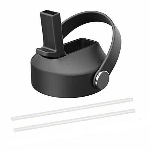 Polerce Black Flex Straw Lid with 2 Straws and Hydroflask Wide Mouth Bottles, Compatible with Hydro Flask 20 32 40 oz Bottles, Cap for Hydroflask Wide Mouth Straw Lid Top Hydroflask Wide Mouth Lid