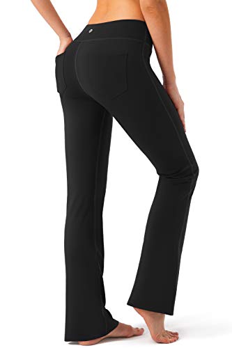 Women's Yoga Pants with Pockets Flare Leggings High Waist Casual Dress Pants - Medium Black