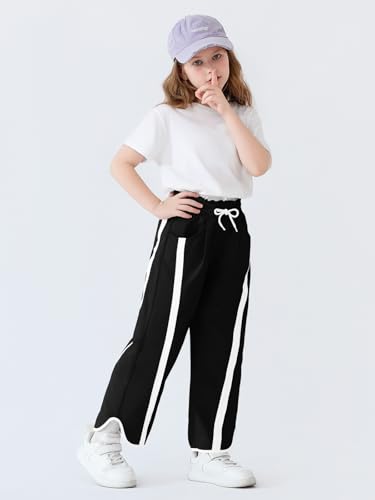 Kids Baggy Track Pants with Stripes for Girls 9-10 Years Black - Hip Hop Dance Outfit