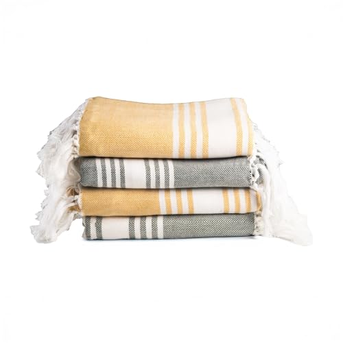 Turkish Cotton Beach Towel Set - 36x72 Inches, Quick Dry, Sand Resistant, 4 Pack - Green and Yellow
