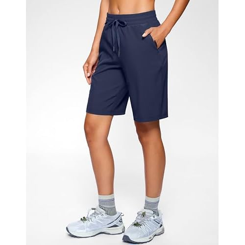SANTINY Women's 7''/ 9'' Hiking Shorts with 3 Zipper Pockets Lightweight Quick Dry Long Athletic Golf Shorts for Women Casual