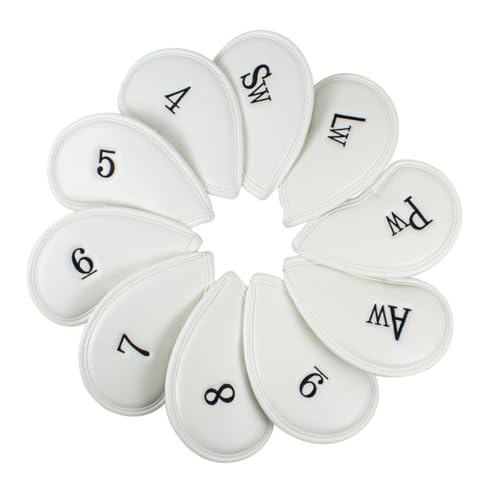 Scott Edward 12pcs White PU Leather Golf Iron Headcovers – Fits 3-9 & Wedges