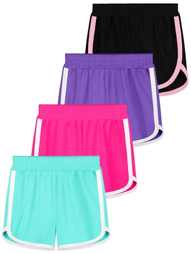 Resinta 4-Pack Toddler Girls Athletic Shorts - Quick Dry Dolphin Gym Shorts - 2T, Black Blue Pink Purple