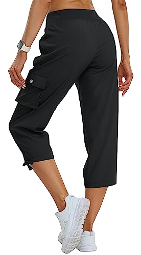 Women's Cargo Capris Pants Black XL Loose Fit Hiking Travel Summer Clothing