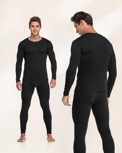 Men's Fleece-Lined Thermal Long Johns Set - Large, Dark Gray, Winter Base Layer