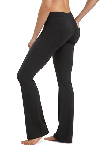 Fishers Finery Women's Ecofabric Classic Bootcut Yoga Pants with Back Pockets - Medium Petite, Black