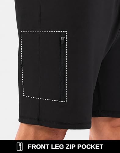 Men's 7-Inch Athletic Sweat Shorts Large Black with Zipper Pockets - Lounge & Gym