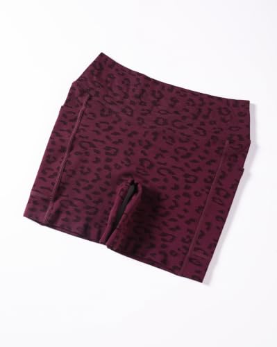 AUROLA Leopard Seamless Athletic Shorts with Pockets - Medium Leo Black Cherry
