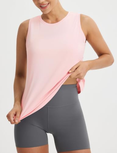 Pink Women's Workout Tank Top - Loose Fit Open Back Activewear UPF50+ Small