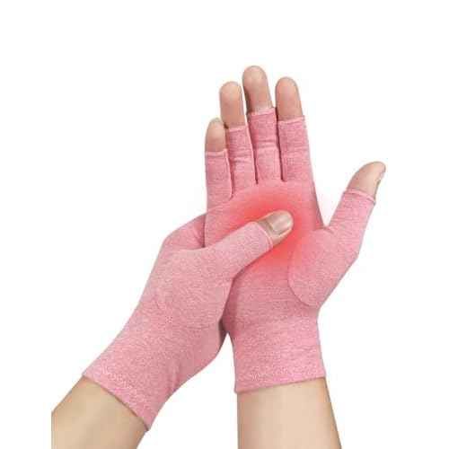 Donfri 1 Pair Arthritis Gloves for Women Men for Pain,Compression Gloves Fingerless Gloves Hand Pain Relief Raynauds Typing Gaming (Pink,M)