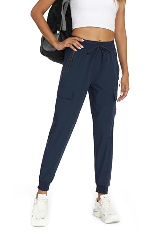 Women's Cargo Hiking Pants with 4 Pockets - Lightweight Water-Resistant, Large, Navy Blue