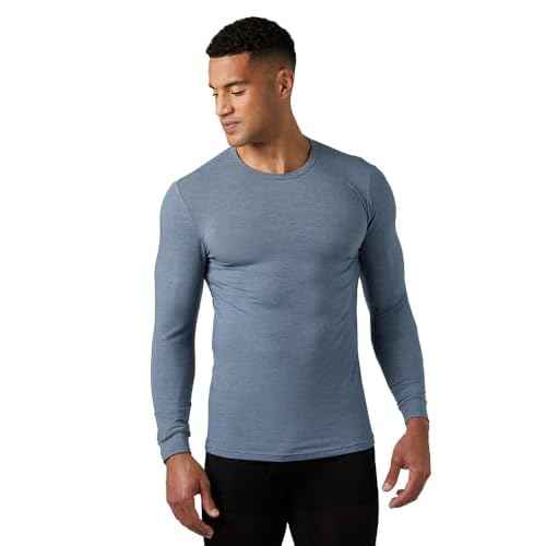 32 Degrees Heat Men's Lightweight Crew Base Layer Thermal Top | Form Fitting | Long Sleeve| 4-Way Stretch, Nile Blue Heather, Medium