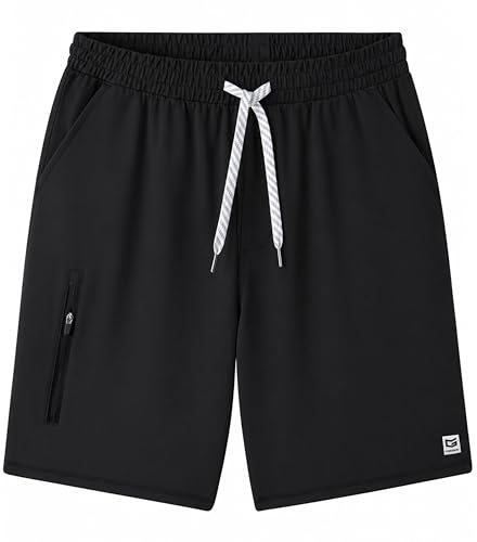 Men's 7-Inch Athletic Sweat Shorts Large Black with Zipper Pockets - Lounge & Gym