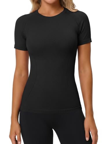 Women's Seamless Short Sleeve Workout Top - Medium Black