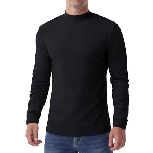 Askdeer Men's T-Shirts Cotton Mock Turtleneck Long Sleeve Shirts Lightweight Thermal Pullover Sweaters