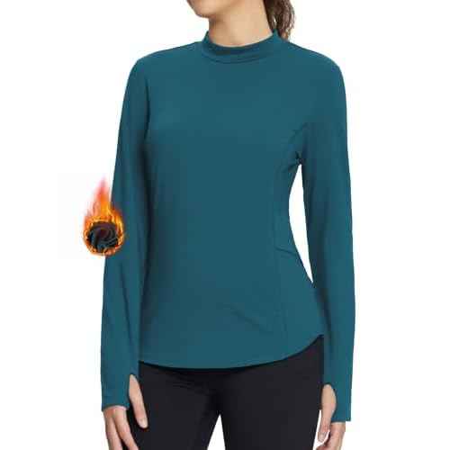 baleaf Women's Thermal Shirts Fleece Lined Tops Long Sleeve Mock Neck Cold Weather Running Workout Gear Pocket Thumbhole