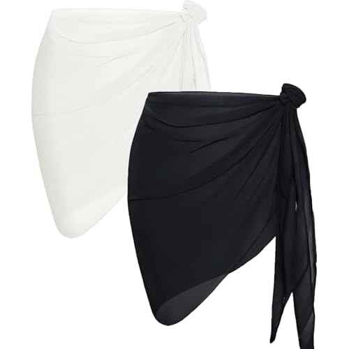 CHICGAL 2 Pieces Women Beach Sarong Bathing Suit Wrap Skirt Sheer Bikini Swimsuit Cover Ups for Swimwear