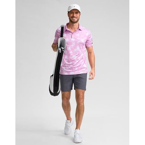 Obla Mens Golf Polo Shirts Short Sleeve Dry Fit Performance Moisture Wicking Casual Print Collared Golf Shirts for Men