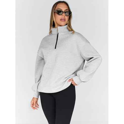 Trendy Queen Womens Oversized Sweatshirts Fall Sweaters Fashion Hoodies Half Zip Pullover Long Sleeve Shirts Clothes