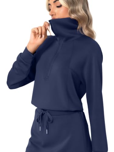 Women’s Half Zip Skort Set - Navy Blue / Medium - Athletic Sweatshirt Outfit