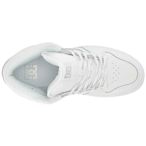 DC Women's Manteca 4 High Top Skate Shoe, White/Silver, 8