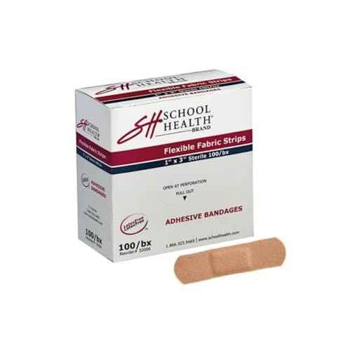 School Health - Adhesive Bandages, Comfortable Form-Fitting Protection & Wound Care for Cuts and Scrapes, Premium Adhesive Stays Secure with Movement, Flexible Fabric Bandages - 1" X 3" 100/Box