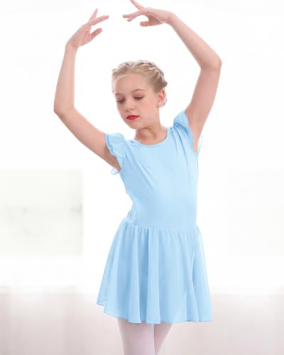 Girls Ballet Leotard with Skirt - Size 8-9 Years, Blue Dance Dress