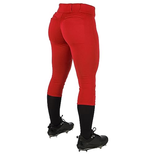 Women's Softball Pants - Low-Rise, Reinforced Knees, Small / Scarlet