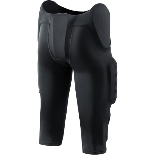 Youth Football Pants with 7 Pads - Black, Medium, Integrated Protective Gear