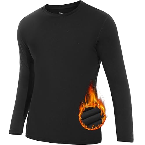 Men's Thermal Long Sleeve Undershirt Base Layer - Black, Medium