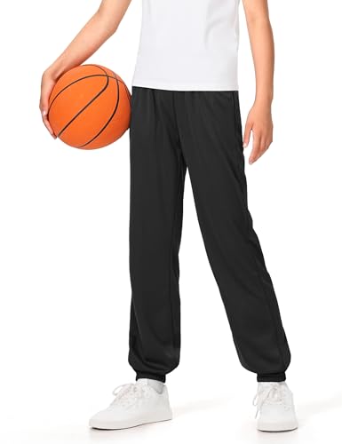 Auranso Boys Sweatpants Kids Mesh Athletic Pants Quick Dry Joggers Black 13-14 Years