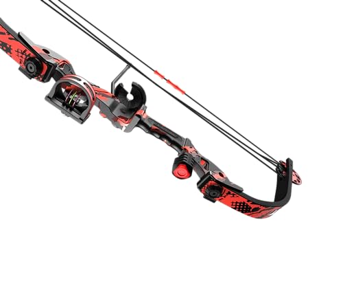 Barnett Tomcat Youth Compound Bow, Right-Handed Bow for Young Archers 8+, 17-22lb Draw Weight, 18-22in Draw Length, with 3 Pin Fiber Optic Sight, 2 Arrows, Attached Quiver, Red
