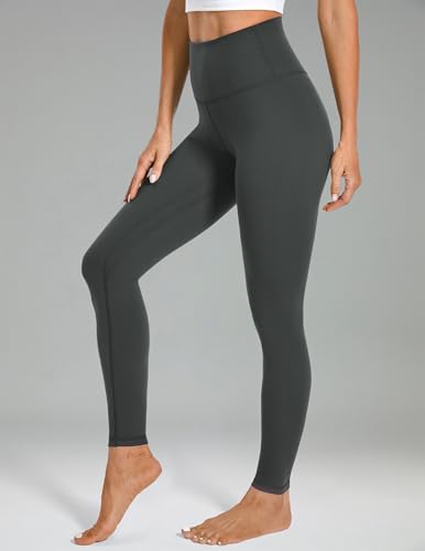 Large Charcoal Grey Workout Leggings with 28 Inch Inseam - High Waisted Tummy Control