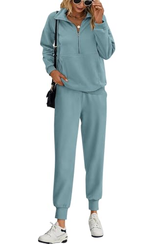 Women’s Long Sleeve Half Zip Sweatsuit Set - Medium Blue