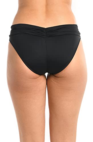 Island Goddess Black Shirred Band Hipster Bikini Bottom - Size 8