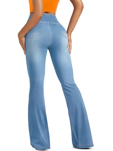 X-Large Light Blue Knit High Waist Bell Bottom Yoga Leggings with Pockets