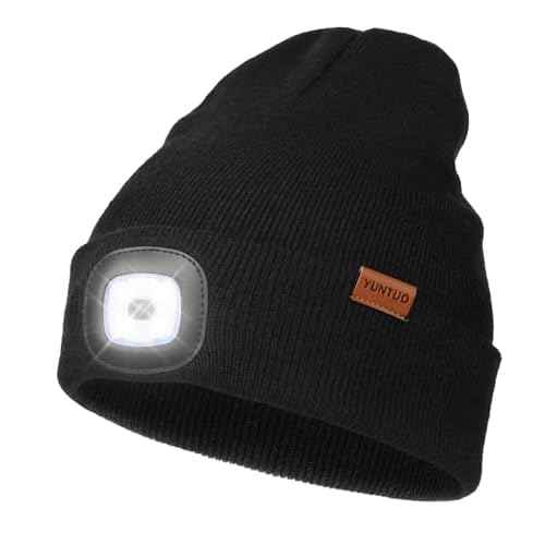 YunTuo LED Beanie with The Light, Unisex USB Rechargeable Headlamp Winter Knitted Cap Gifts for Men Dad Husband Him