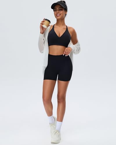 Women's Sports Bras Deep V Neck Adjustable Y Back Spaghetti Strap Racerback Padded Wireless Yoga Workout Tops Large Black
